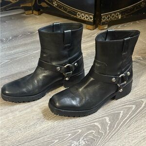 Black Leather Ankle Leather Moto Boots
